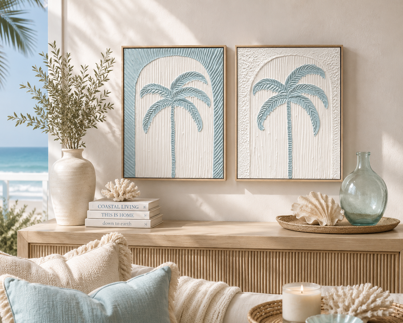 Tropical Muse Duo | 40x50cm Pine Framed | Powder Blue