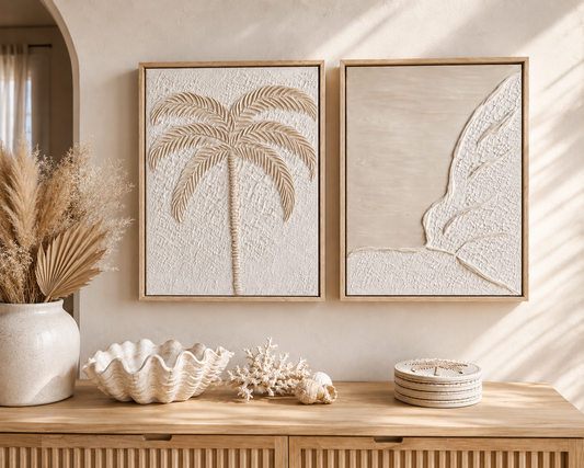 Palm & Tide Duo | 40x50cm Pine Framed | Available Now