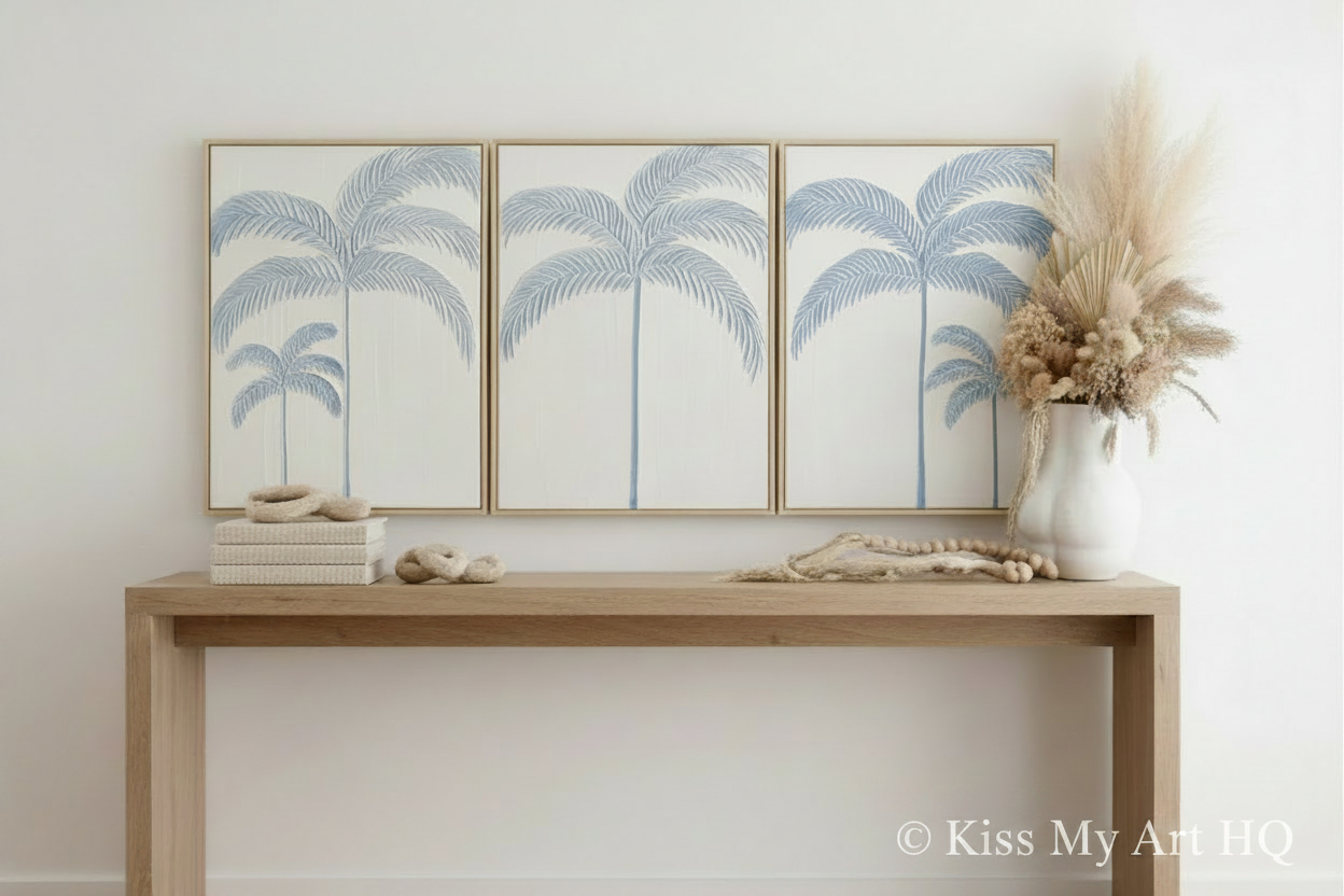 Balmy Palmy Trio |Powder Blue & White -