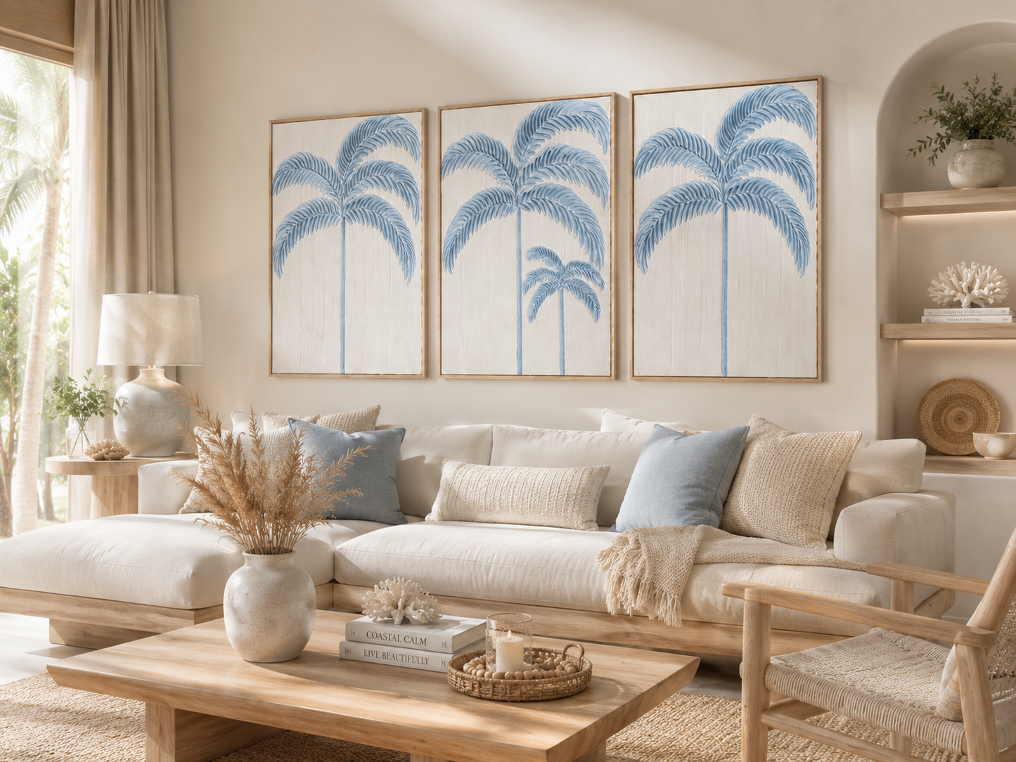 Balmy Palmy Trio |Powder Blue & White