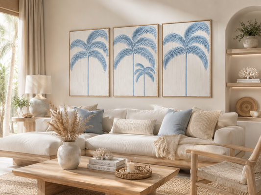 Balmy Palmy Trio |Powder Blue & White