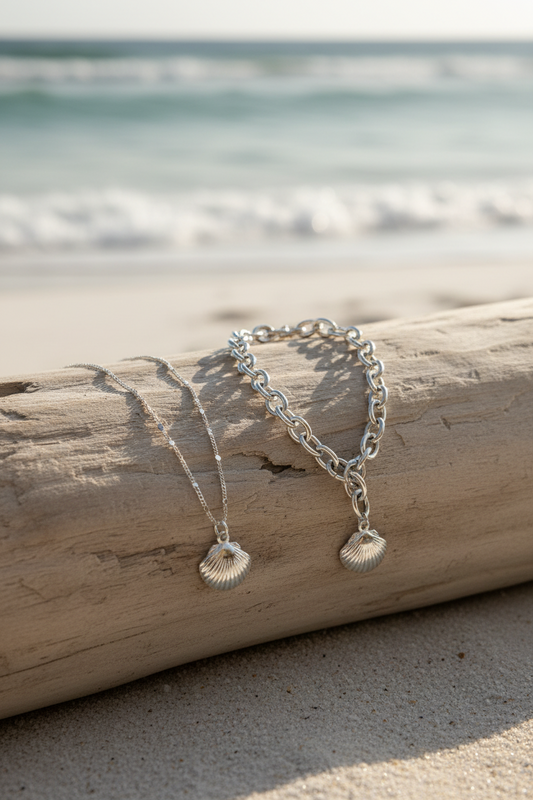 Shell Necklace & Bracelet Duo | Silver