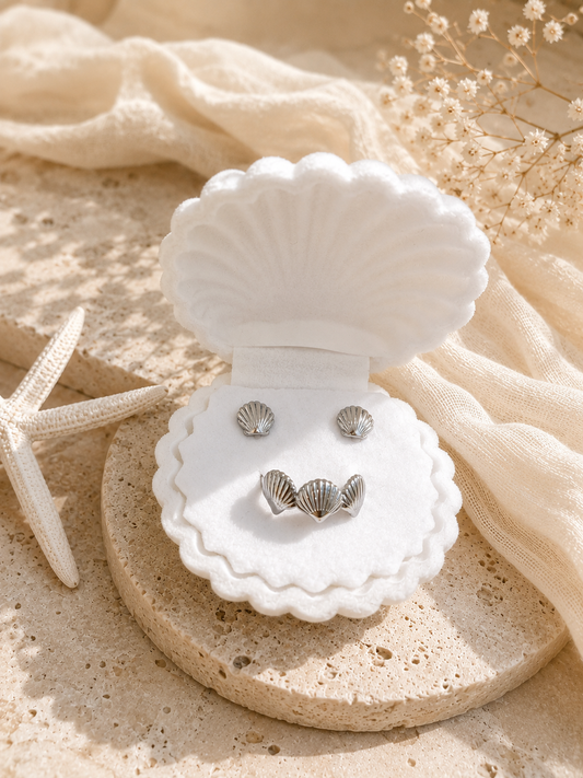 Seashell Kisses | Earring & Ring Duo | Silver